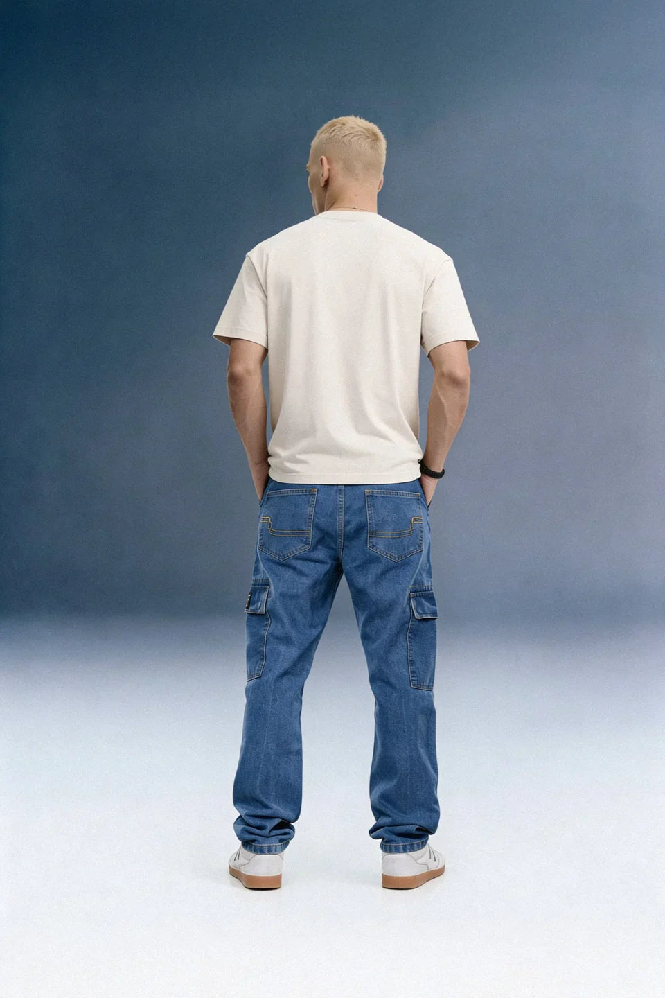 Blue Cargo Jeans For Men - Mid Rise Relaxed Fit
