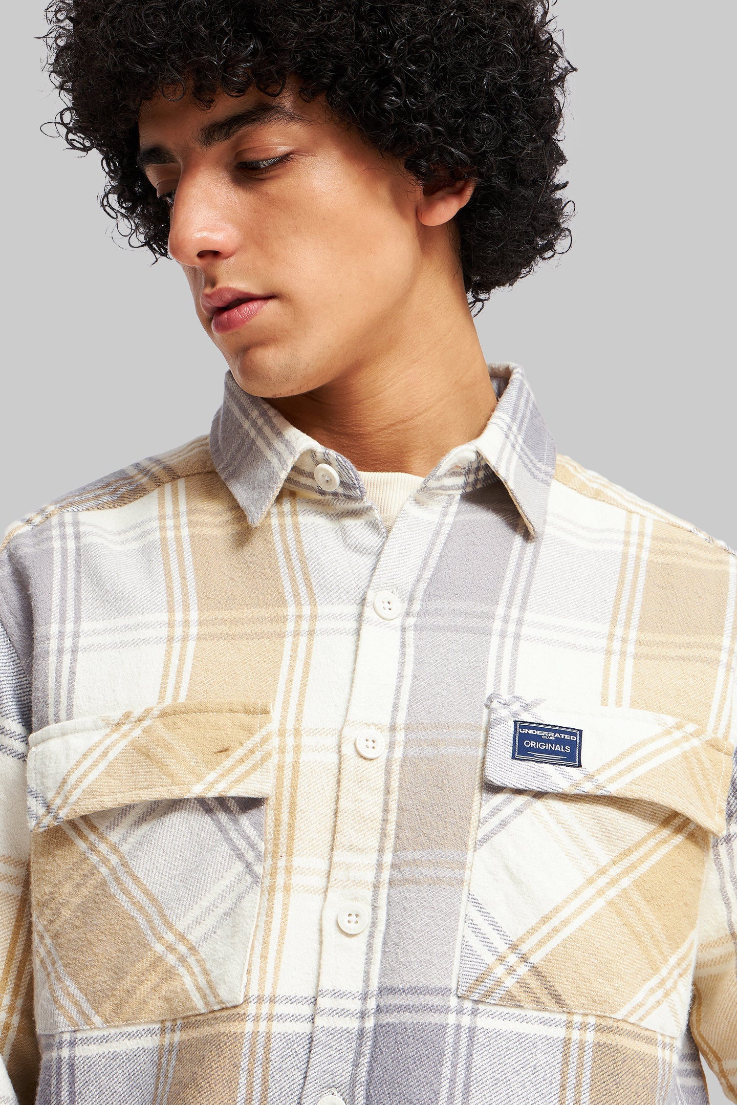 Beige Plaid Check Shacket