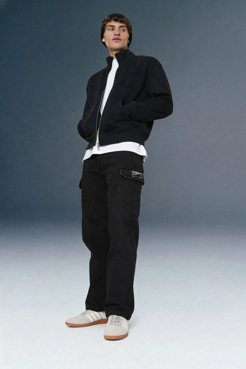 Jet Black 6-Pocket Cargo Jeans For Men - Mid Rise Relaxed Fit