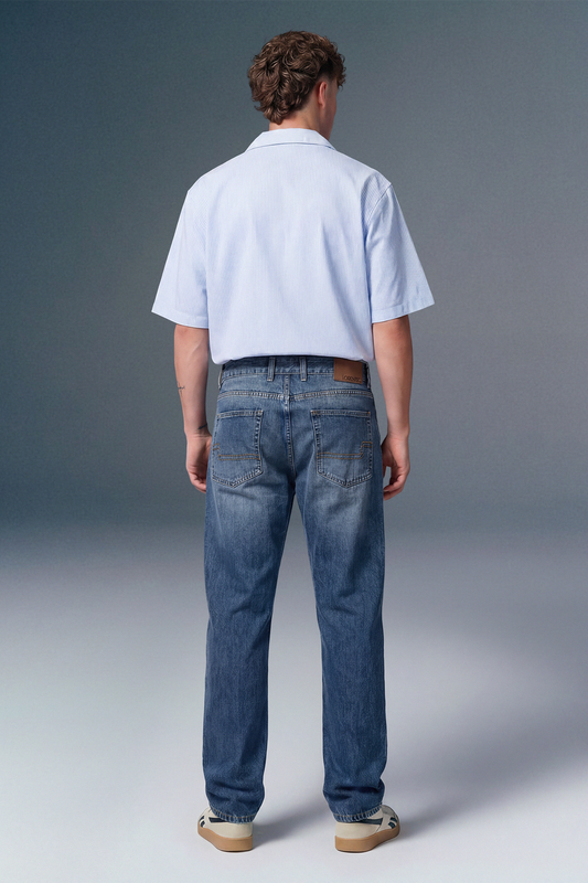 Light Blue Mid Rise Men's Straight Jeans