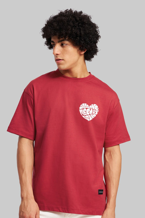 All You Need Is Love Red Oversized Fit T-Shirt Men