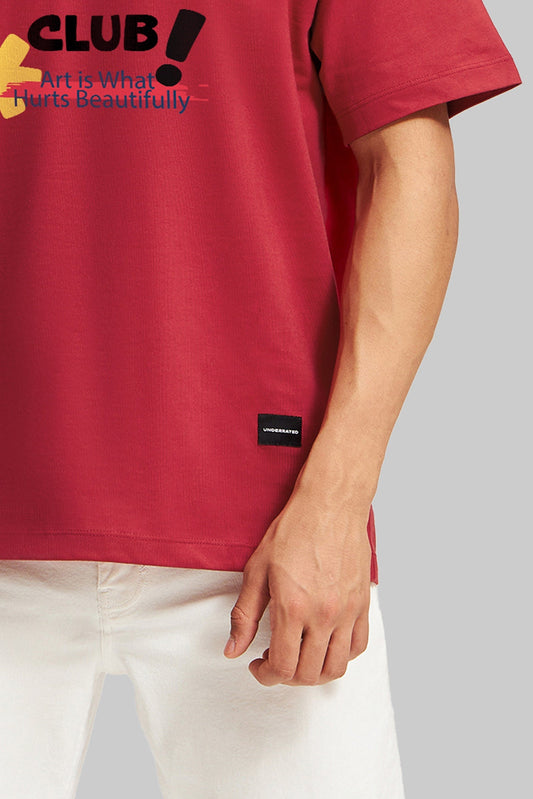 Art Meets Fashion Red Oversized Fit T-Shirt Men