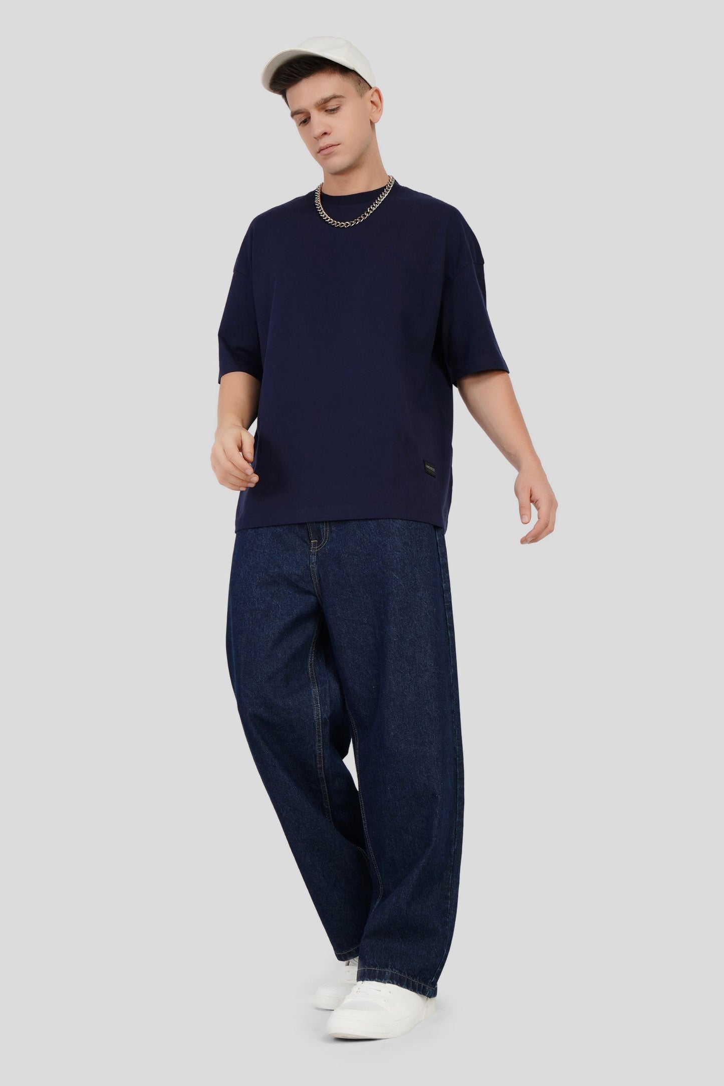 Dark Blue Mid Rise Men's Baggy Jeans