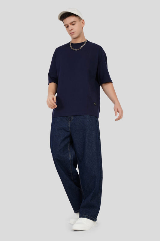 Dark Blue Mid Rise Men's Baggy Jeans
