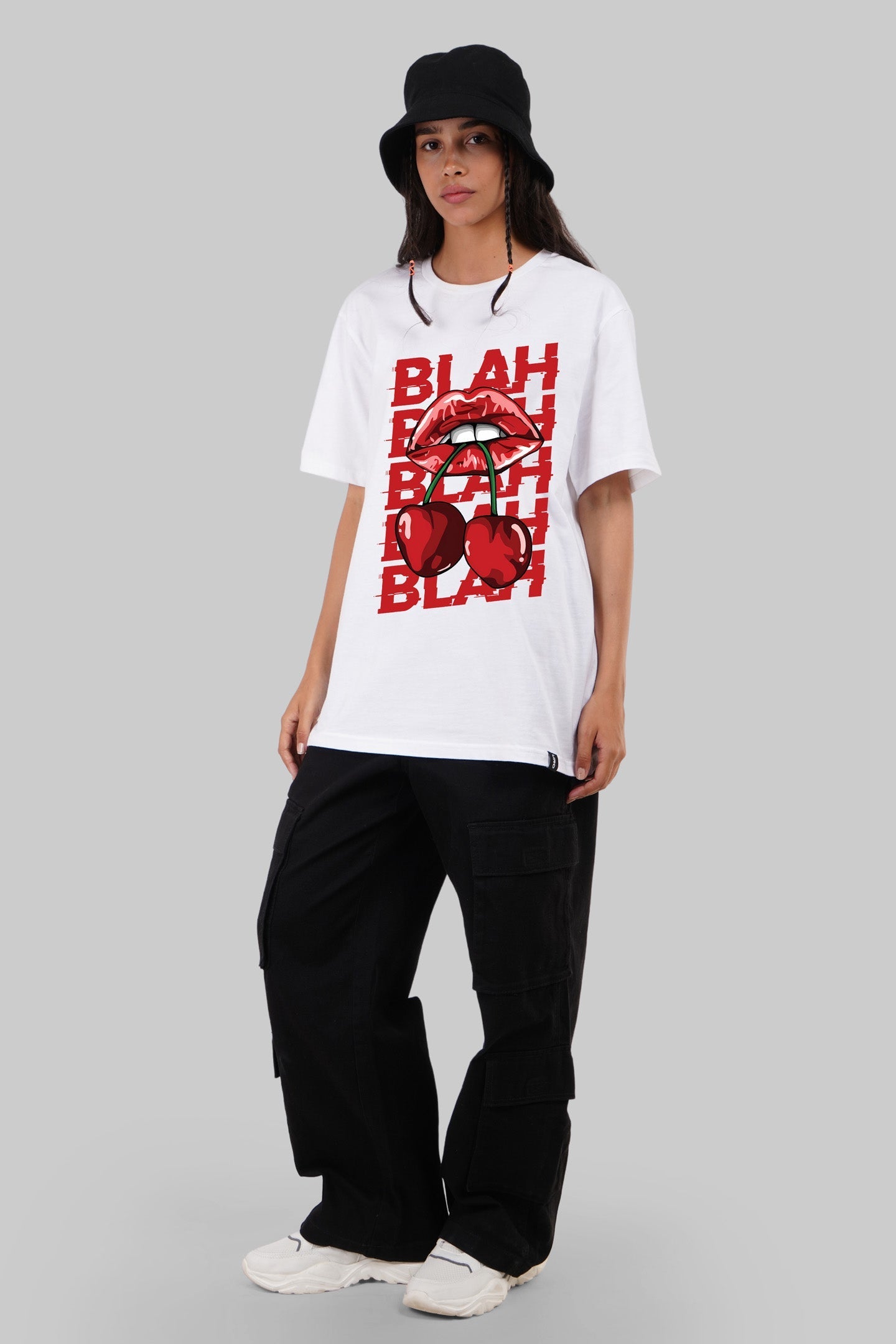 Blah White Boyfriend Fit T-Shirt Women